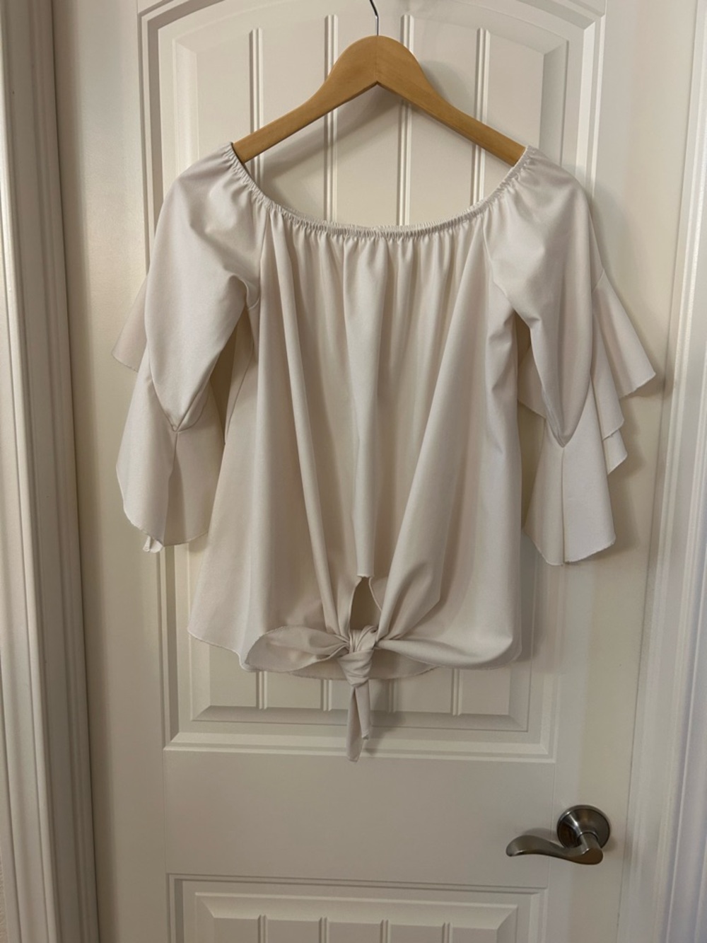 Off-Shoulder Tie-Front Women's Top in Ivory